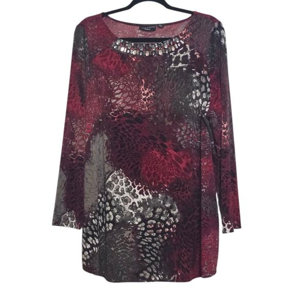 Susan Graver Artisans Plus Size 1X Susan Graver Animal Print Beaded Neck Top - Picture 4 of 10